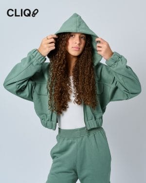 Women Cropped Hoodie - Mint Green