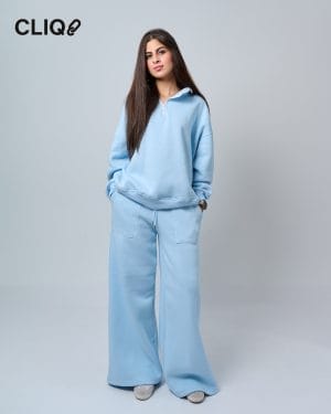 Unisex Half-zip Oversized Set - Baby Blue