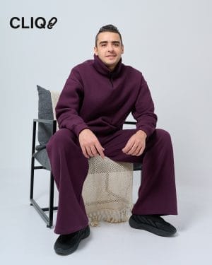 Unisex Half-zip Oversized Set - Burgundy