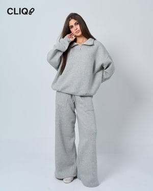 Unisex Half-zip Oversized Set - Grey