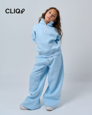 Kids Half-zip Oversized Set - Baby Blue