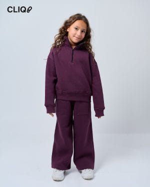 Kids Half-zip Oversized Set - Burgundy