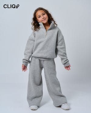 Kids Half-zip Oversized Set - Grey