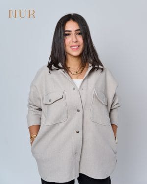 Women Oversized Wool Shirt - Beige