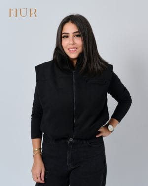 Women Light Padded Vest With High Neck And Zipper - Black